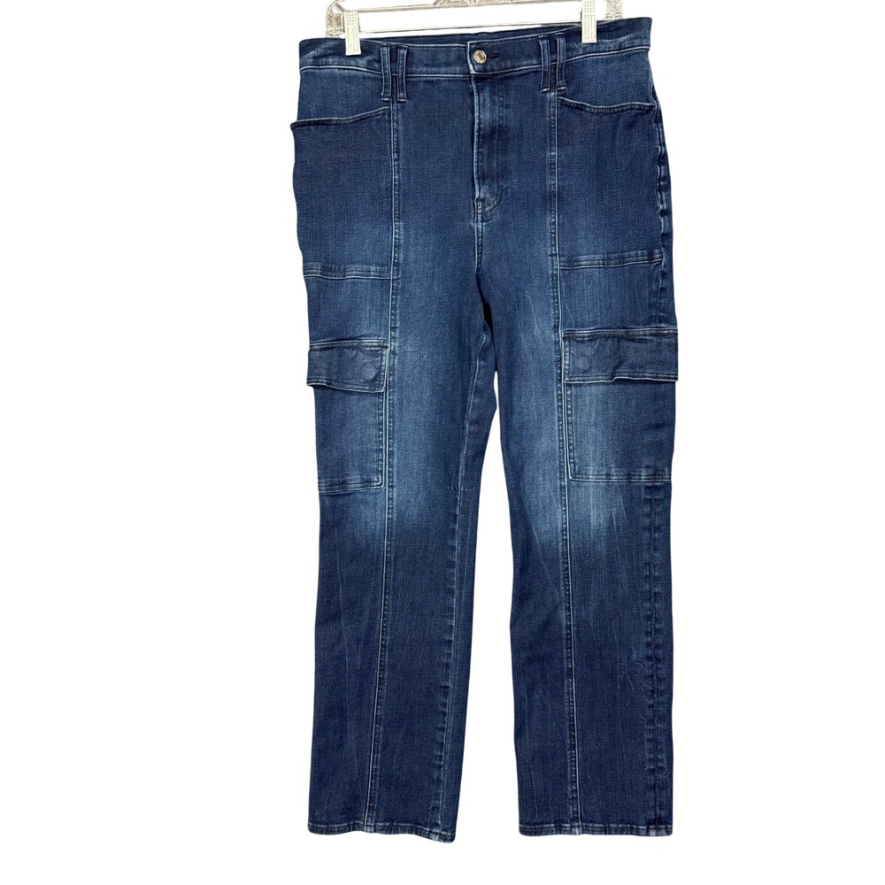 Express Cargo Jeans Womens 14R Blue 90s Slim Super High Rise Utility Denim
